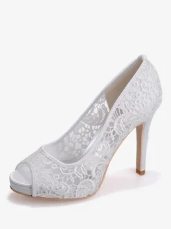 Chaussures de mariage en dentelle blanche Peep Toe Stiletto Heel Chaussures de mariée