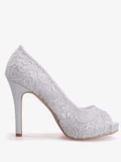 Chaussures de mariage en dentelle blanche Peep Toe Stiletto Heel Chaussures de mariée