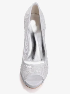 Chaussures de mariage en dentelle blanche Peep Toe Stiletto Heel Chaussures de mariée