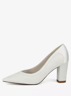 Chaussures de mariage en dentelle à bout pointu et talon épais