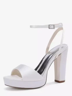 Chaussures de mariage en satin ivoire à plateforme et bout ouvert chaussures d'invité de mariage à talons hauts