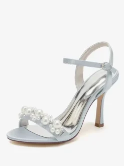 Chaussures de mariage en satin blanc strass sandales de mariage à bout ouvert