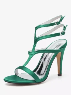Chaussures de mariage en satin à bout ouvert et à talons hauts pour demoiselles d'honneur