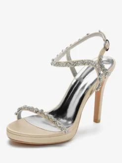 Chaussures de mariage en satin Bout ouvert Strass Boucle Détail Talon aiguille Sandales de mariée