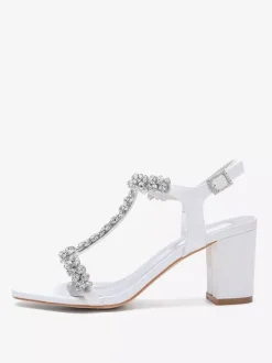 Chaussures de mariage en satin à talons épais et strass avec bride en T