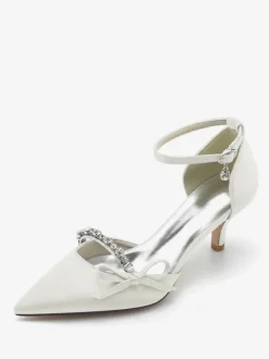Chaussures de mariage en satin Bout pointu Strass Bow Escarpins de mariée