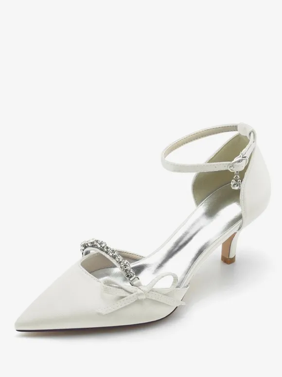 Chaussures de mariage en satin Bout pointu Strass Bow Escarpins de mariée