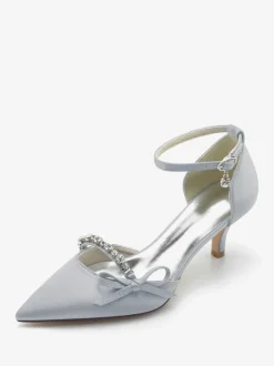 Chaussures de mariage en satin Bout pointu Strass Bow Escarpins de mariée