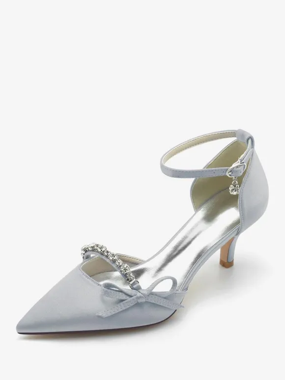 Chaussures de mariage en satin Bout pointu Strass Bow Escarpins de mariée