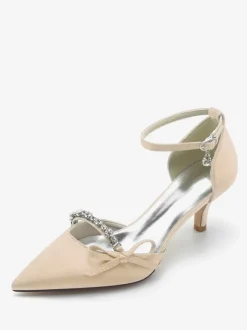 Chaussures de mariage en satin Bout pointu Strass Bow Escarpins de mariée