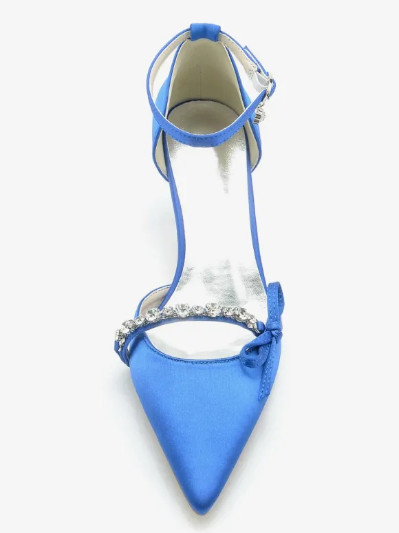 Chaussures de mariage en satin Bout pointu Strass Bow Escarpins de mariée
