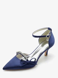 Chaussures de mariage en satin Bout pointu Strass Bow Escarpins de mariée