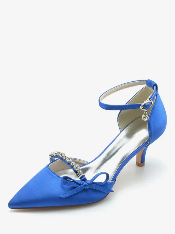 Chaussures de mariage en satin Bout pointu Strass Bow Escarpins de mariée