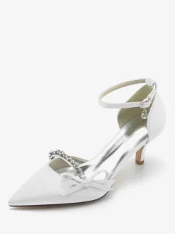 Chaussures de mariage en satin Bout pointu Strass Bow Escarpins de mariée