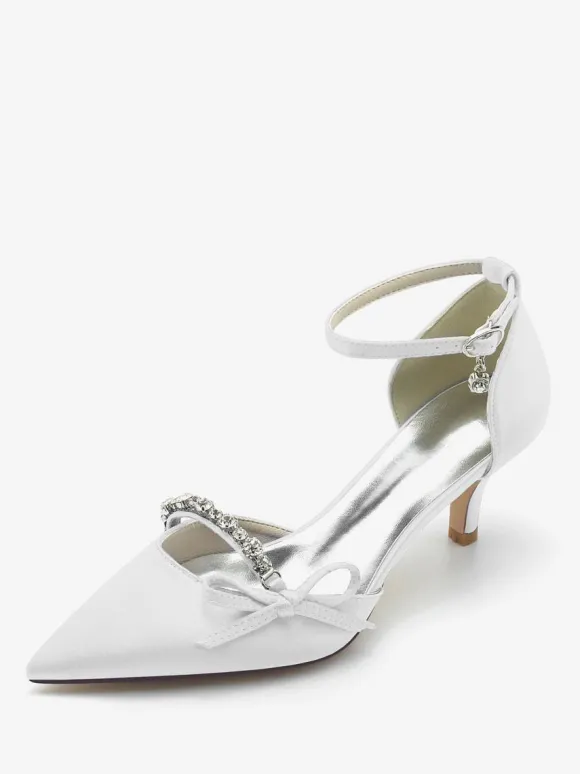 Chaussures de mariage en satin Bout pointu Strass Bow Escarpins de mariée