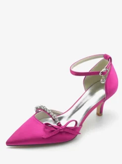 Chaussures de mariage en satin Bout pointu Strass Bow Escarpins de mariée
