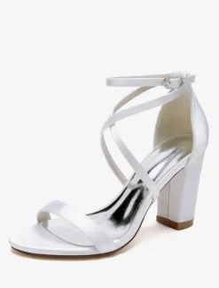Chaussures de mariage en satin blanc sandales de mariage à bout ouvert
