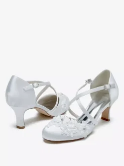 Chaussures de mariage Escarpins de mariée en satin à bout rond