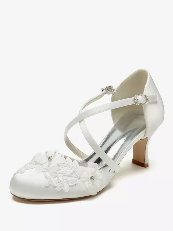 Chaussures de mariage Escarpins de mariée en satin à bout rond