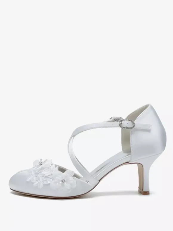 Chaussures de mariage Escarpins de mariée en satin à bout rond
