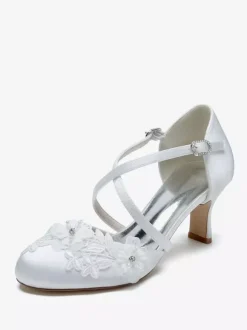 Chaussures de mariage Escarpins de mariée en satin à bout rond