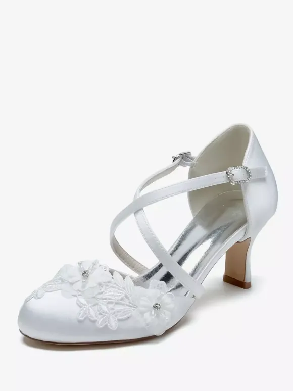 Chaussures de mariage Escarpins de mariée en satin à bout rond