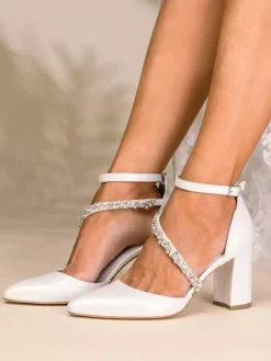 Chaussures de mariage Escarpins de mariée en cuir PU Chaînes à bout pointu