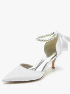 Chaussures de mariage Escarpins de mariée Soie et satin Bout pointu Perles