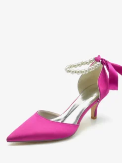 Chaussures de mariage Escarpins de mariée Soie et satin Bout pointu Perles