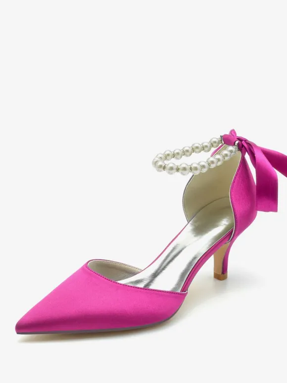 Chaussures de mariage Escarpins de mariée Soie et satin Bout pointu Perles