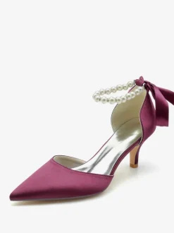Chaussures de mariage Escarpins de mariée Soie et satin Bout pointu Perles