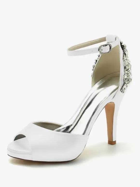 Chaussures de mariage Escarpins de mariée Satin Peep Toe Strass
