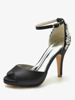 Chaussures de mariage Escarpins de mariée Satin Peep Toe Strass