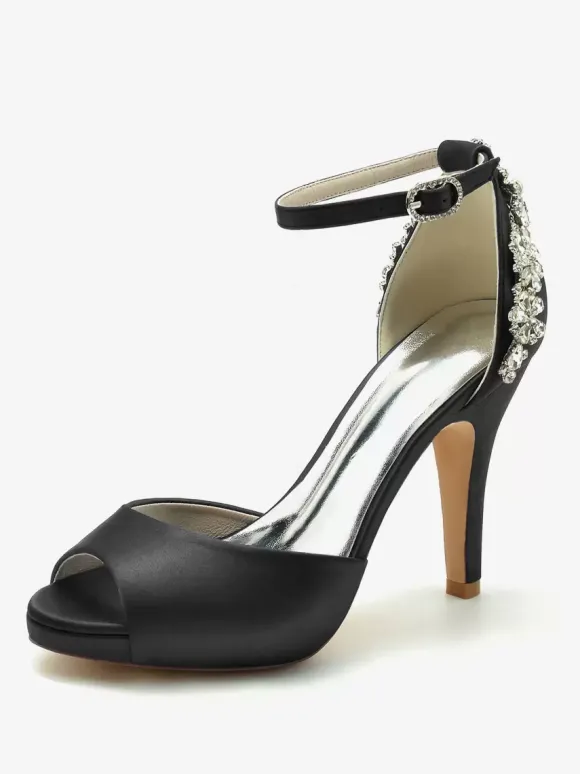 Chaussures de mariage Escarpins de mariée Satin Peep Toe Strass