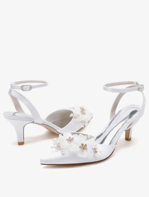 Chaussures de mariage Escarpins de mariée en satin à bout pointu