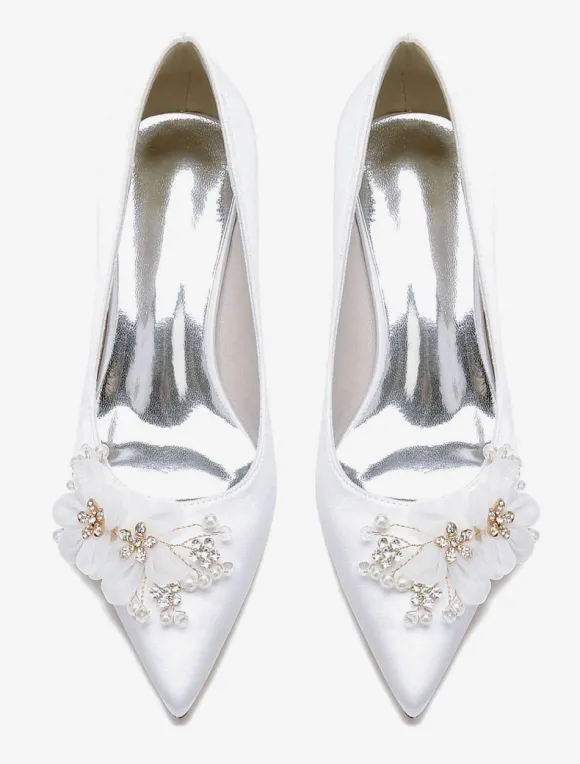 Chaussures de mariage Escarpins de mariée en satin à bout pointu