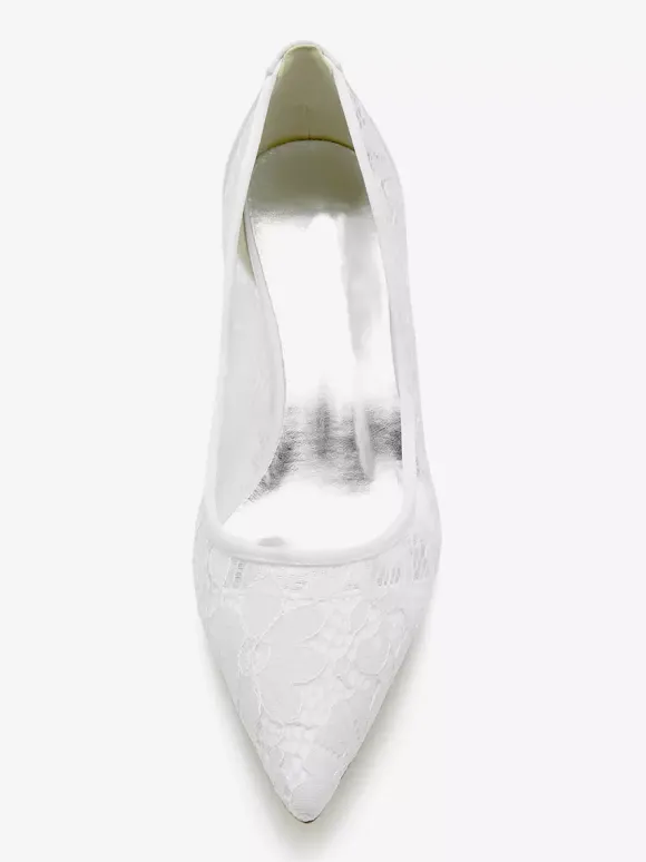 Chaussures De Mariage Escarpins De Mariée Dentelle Femme Bout Pointu
