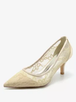 Chaussures De Mariage Escarpins De Mariée Dentelle Femme Bout Pointu