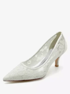 Chaussures De Mariage Escarpins De Mariée Dentelle Femme Bout Pointu