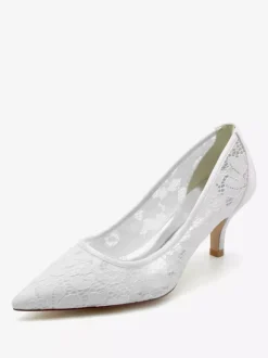 Chaussures De Mariage Escarpins De Mariée Dentelle Femme Bout Pointu