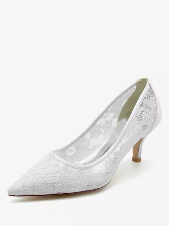 Chaussures De Mariage Escarpins De Mariée Dentelle Femme Bout Pointu