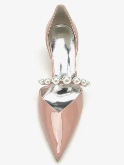 Chaussures De Mariage Escarpins De Mariée Vernis Haut Bout Pointu Perles