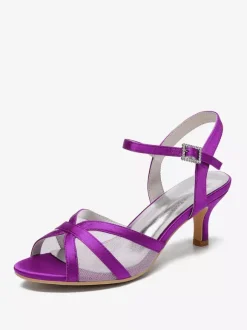 Chaussures de mariage ivoire en satin et maille à bout ouvert talon chaton chaussures d'invité de mariage