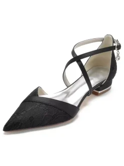 Chaussures de Mariage Plate Femme avec Bout Pointu en Paillette Unicolore