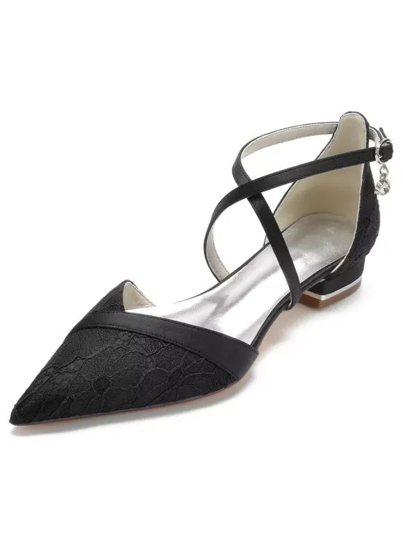 Chaussures de Mariage Plate Femme avec Bout Pointu en Paillette Unicolore