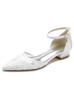 Chaussures de Mariage Plate Femme avec Bout Pointu en Paillette Unicolore