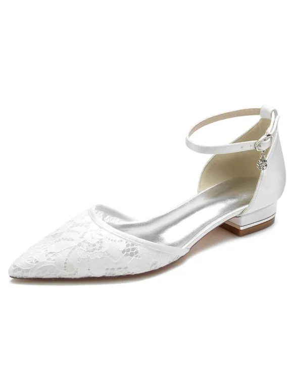 Chaussures de Mariage Plate Femme avec Bout Pointu en Paillette Unicolore