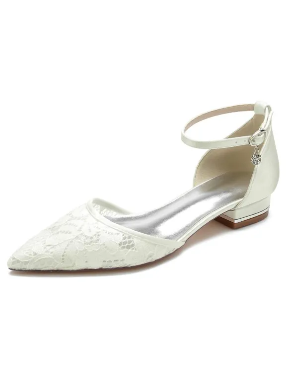 Chaussures de Mariage Plate Femme avec Bout Pointu en Paillette Unicolore