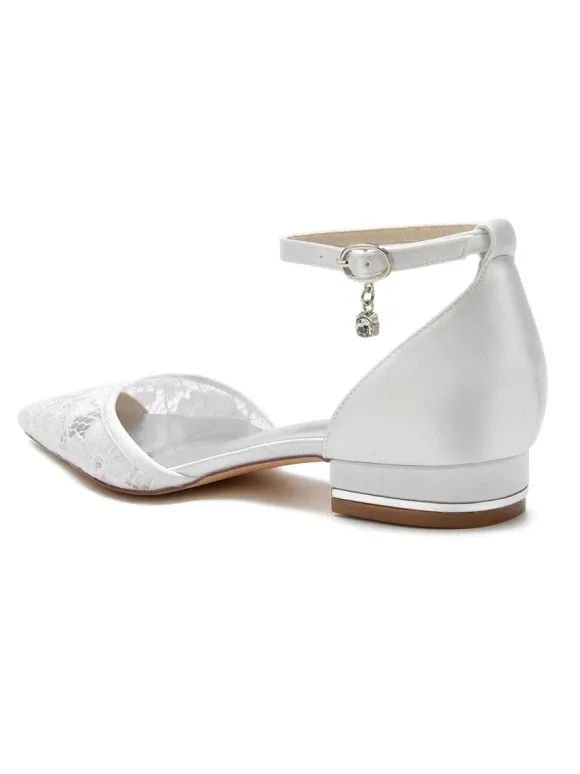 Chaussures de Mariage Plate Femme avec Bout Pointu en Paillette Unicolore