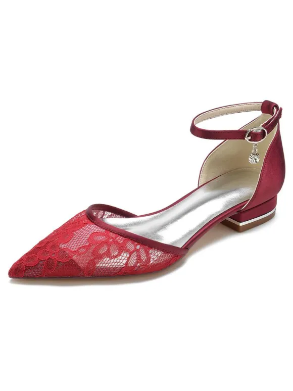 Chaussures de Mariage Plate Femme avec Bout Pointu en Paillette Unicolore